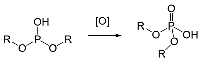 ジアルキル亜リン酸エステルの酸化による酸性ジアルキルリン酸エステルの生成