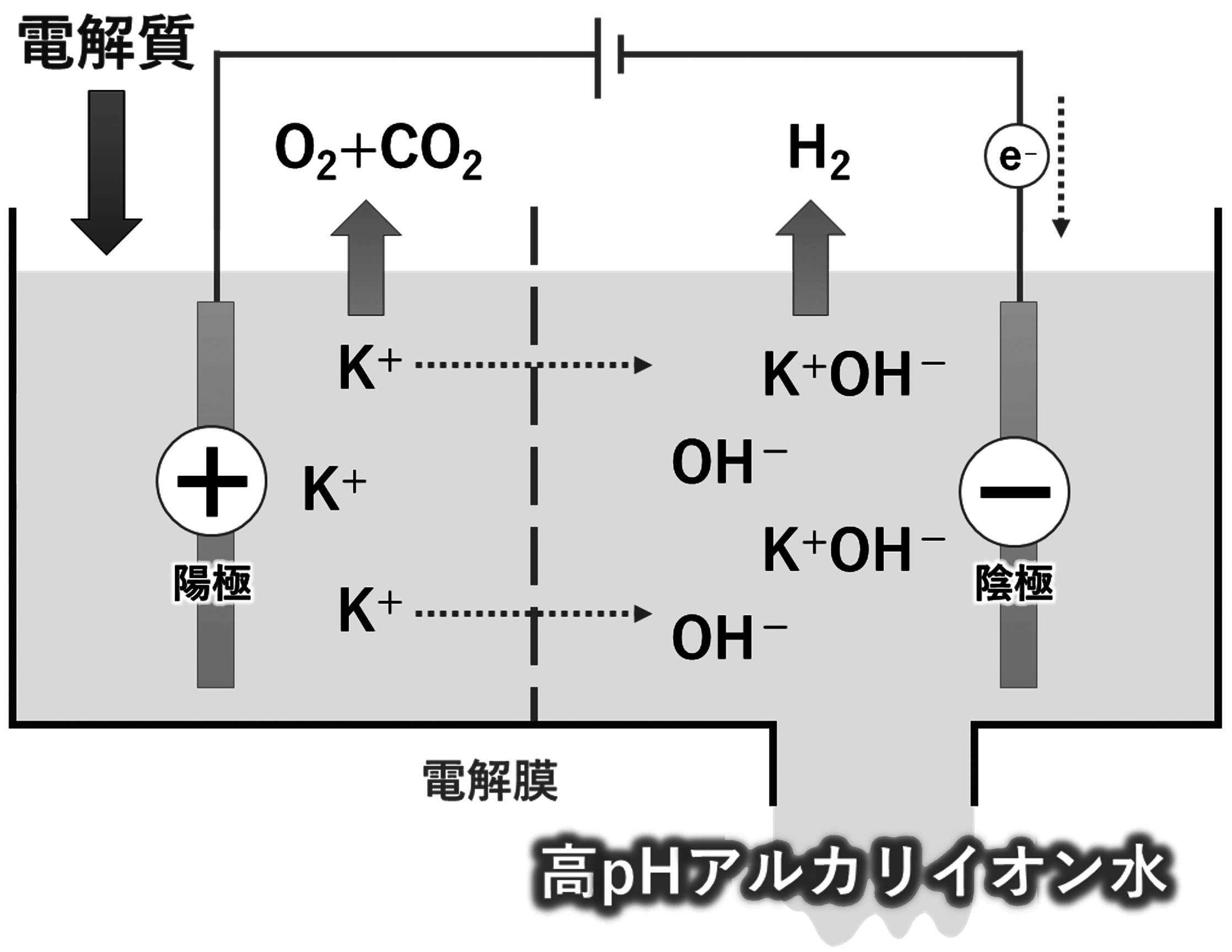 高pHアルカリイオン水生成装置の仕組み