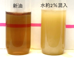 水分混入による潤滑油の乳化状態の比較