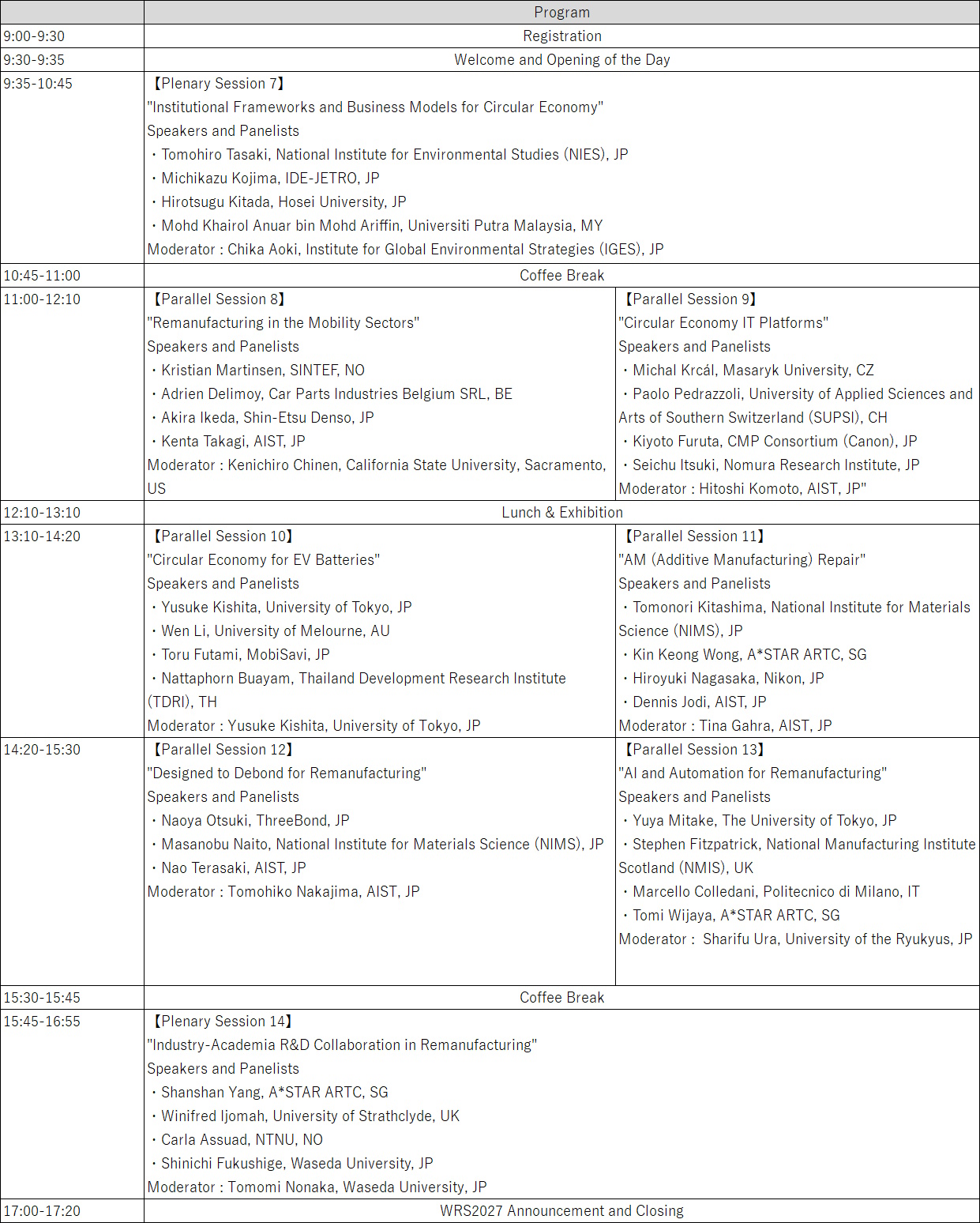 WRS2026プログラム　11月5日（木）-World Remanufacturing Summit 2026，日本で11月に開催
